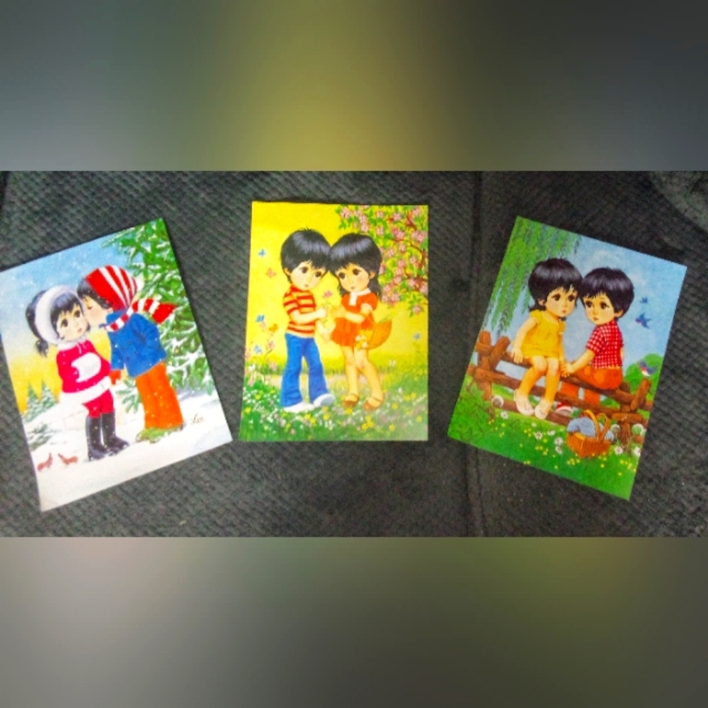 Vintage Lee Big Eye Boy And Girl Prints Set Of Three (3)